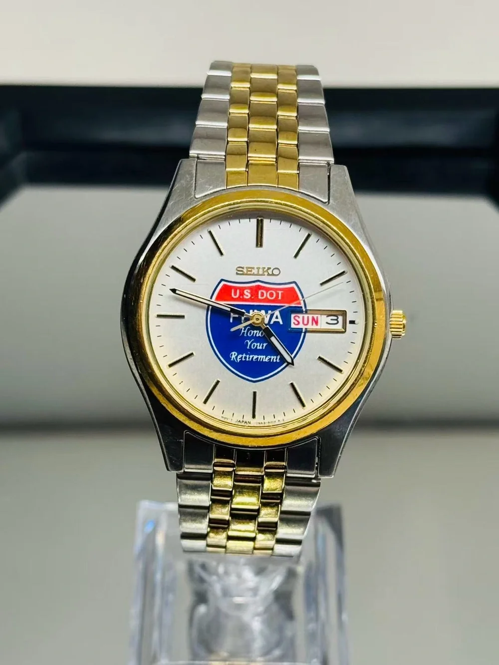 Vintage Seiko Quartz Date U.S. DOT FHWA Retirement Watch 36mm New Battery Runs